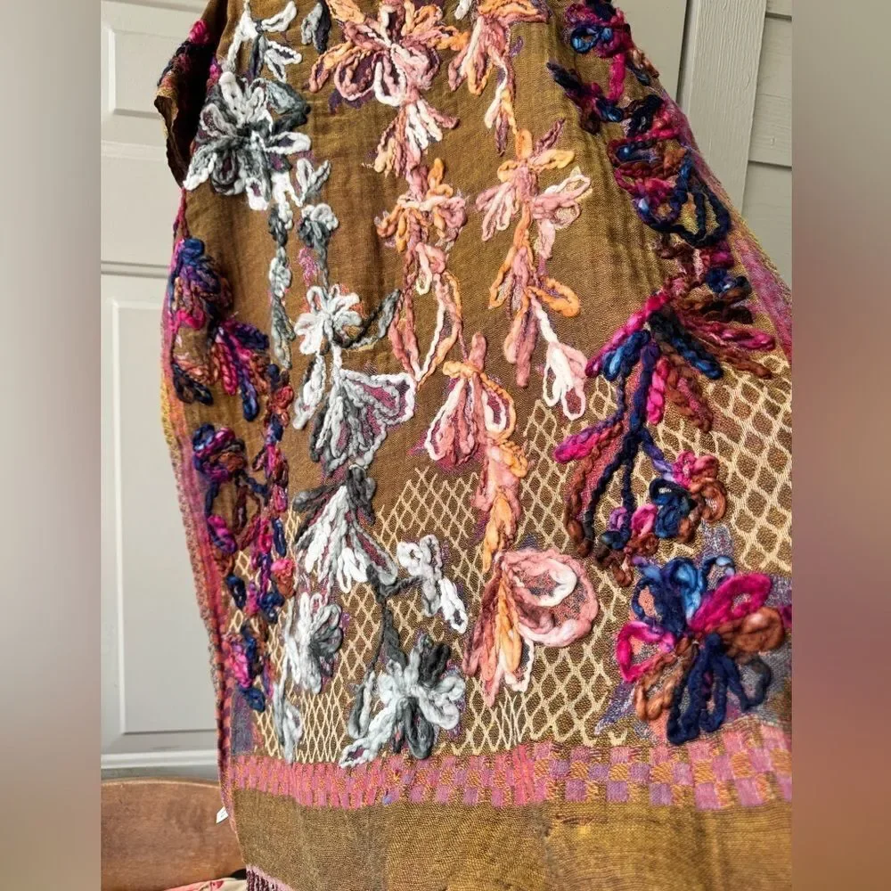 Floral Embroidered Women's Cotton Blend, Texture Embroidered Scarf/Wrap.